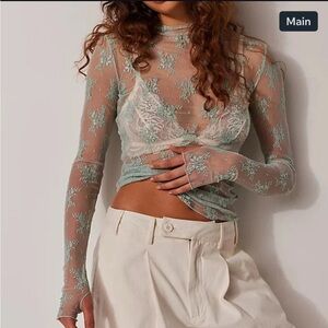 Mint Lux Layering Floral Mesh Top
